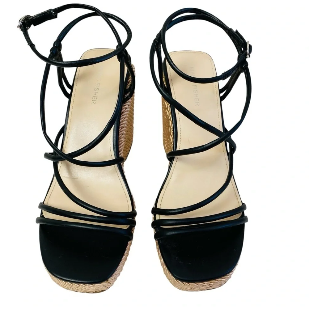 Marc Fisher Zarah Black Ankle Strap Wedge Platform Sandals Size 11
